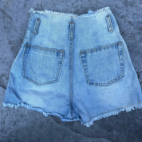 Alexander Wang rhinestone belt Blue Distressed Denim Shorts - Picture 5 of 9